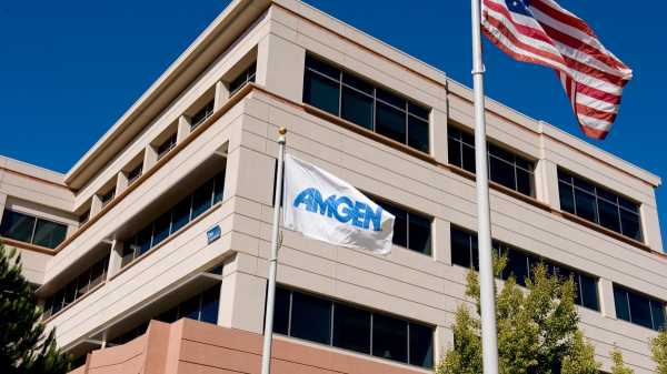 An outside view of an Amgen building.