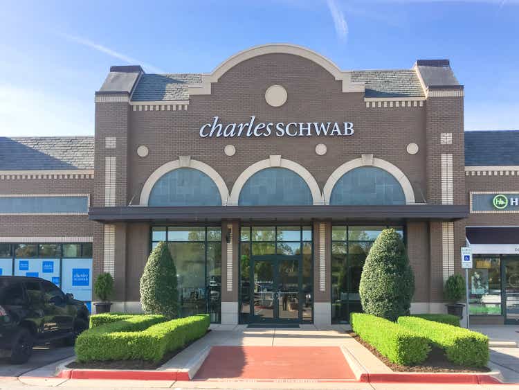 Entrance to Charles Schwab Corporation branch in Irving, Texas, USA