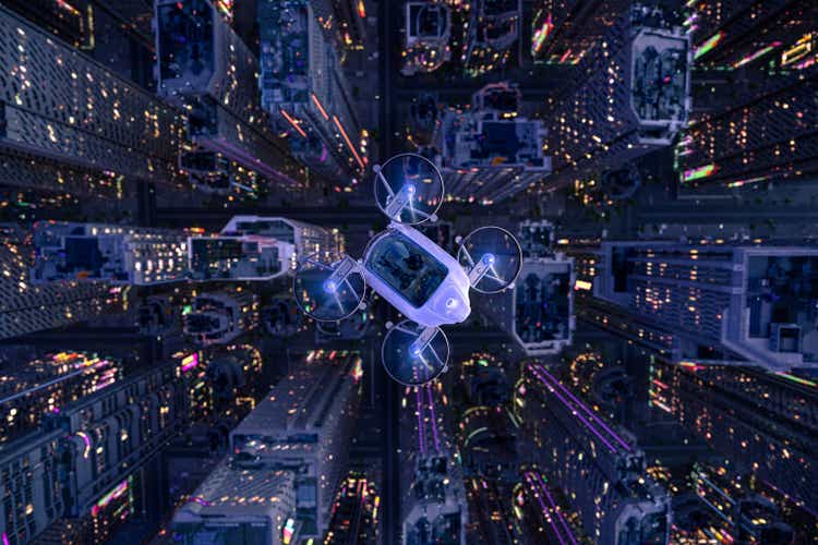 eVTOL fly over the city