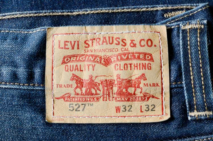 Levi Strauss label on a pair of mens blue jeans