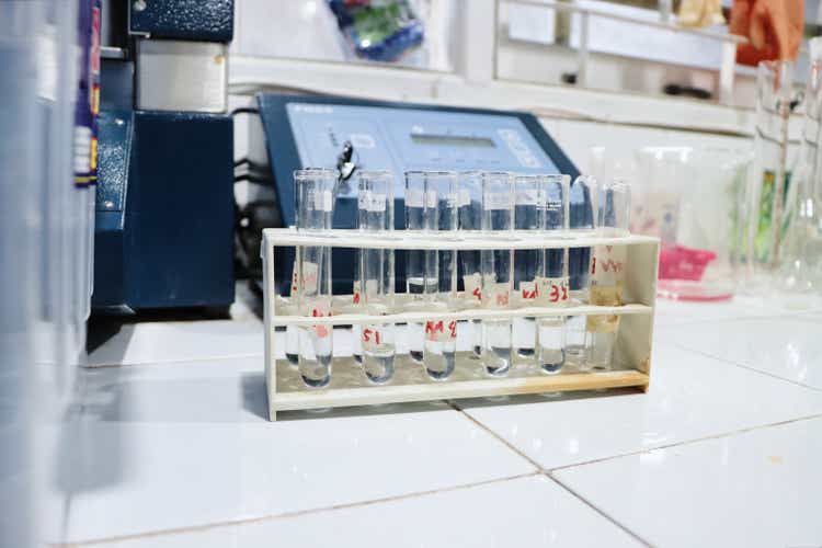 Sample solution in a test tube in the laboratory