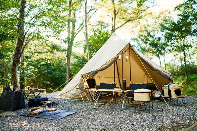 Camping tent in a camping in a forest