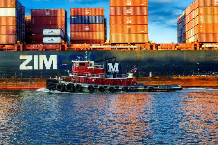 Tugboat and Zim Freighter