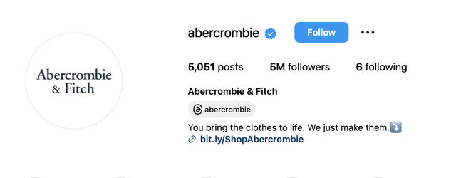Аккаунт Abercrombie & Fitch в Instagram