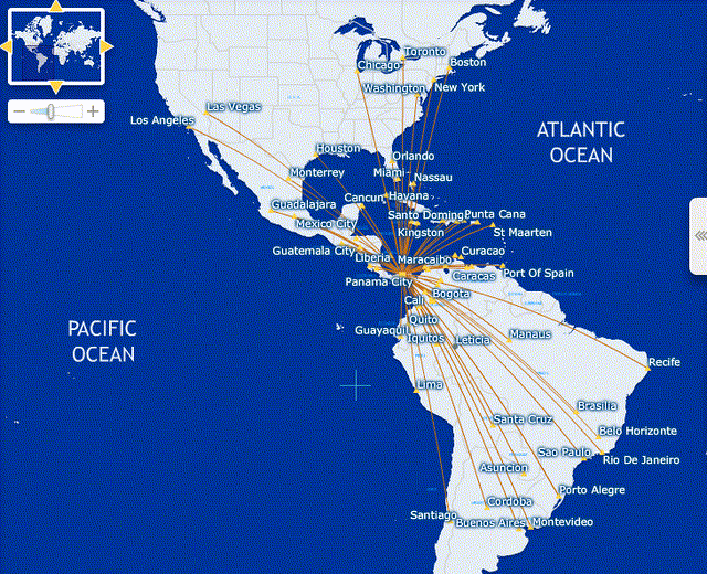 Карта маршрутов Copa Airlines
