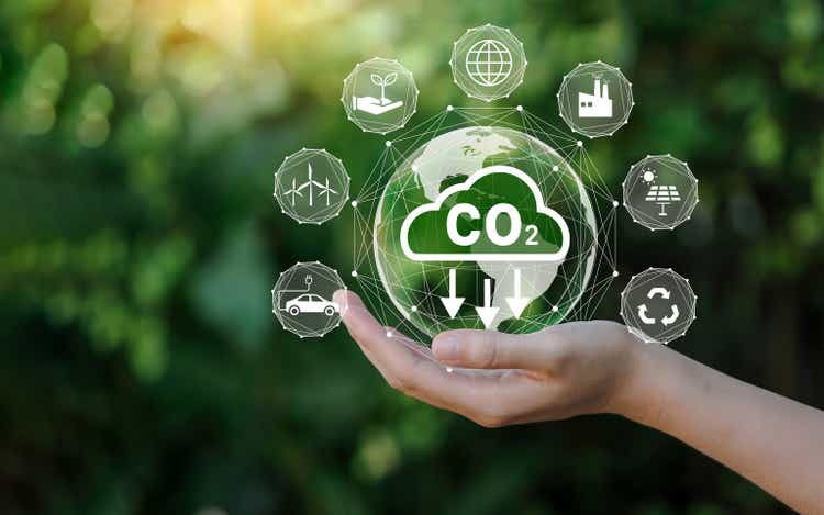 Концепция сокращения выбросов CO2 в интересах окружающей среды, глобального потепления, устойчивого развития и зеленого бизнеса на основе возобновляемых источников энергии.