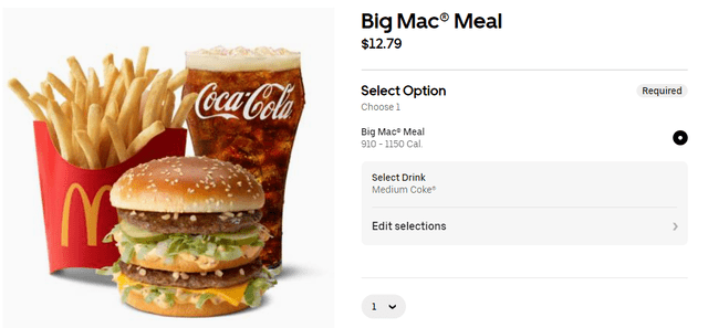 McDonald's cost of a Big Mac Meal