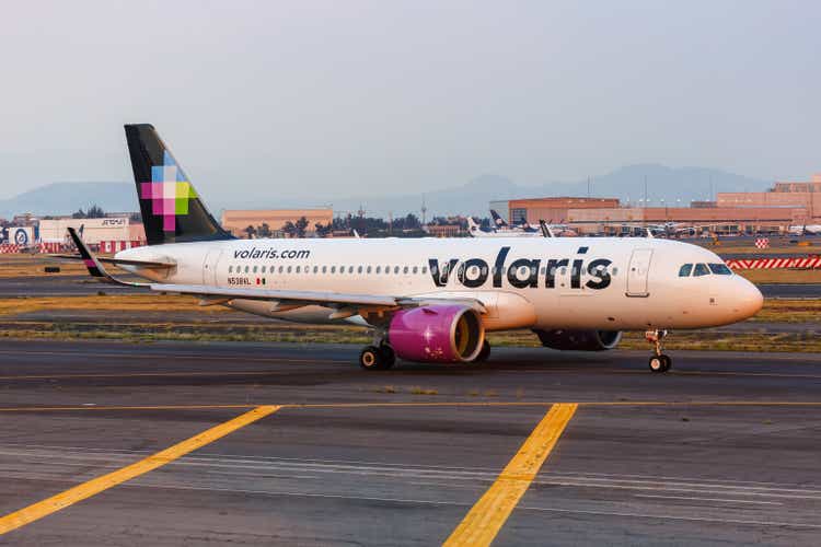 Самолет Volaris Airbus A320neo в аэропорту Мехико в Мексике
