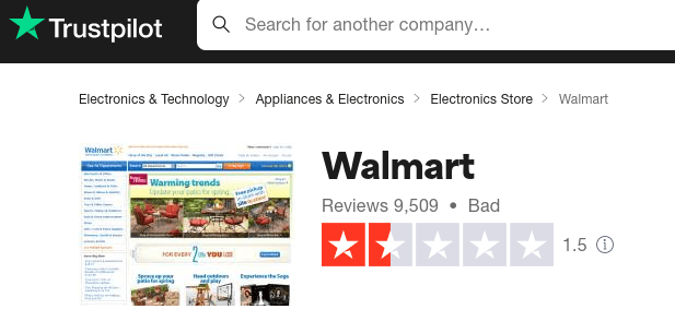 Оценка Walmart Trustpilot