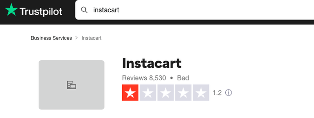 Оценка Instacart Trustpilot